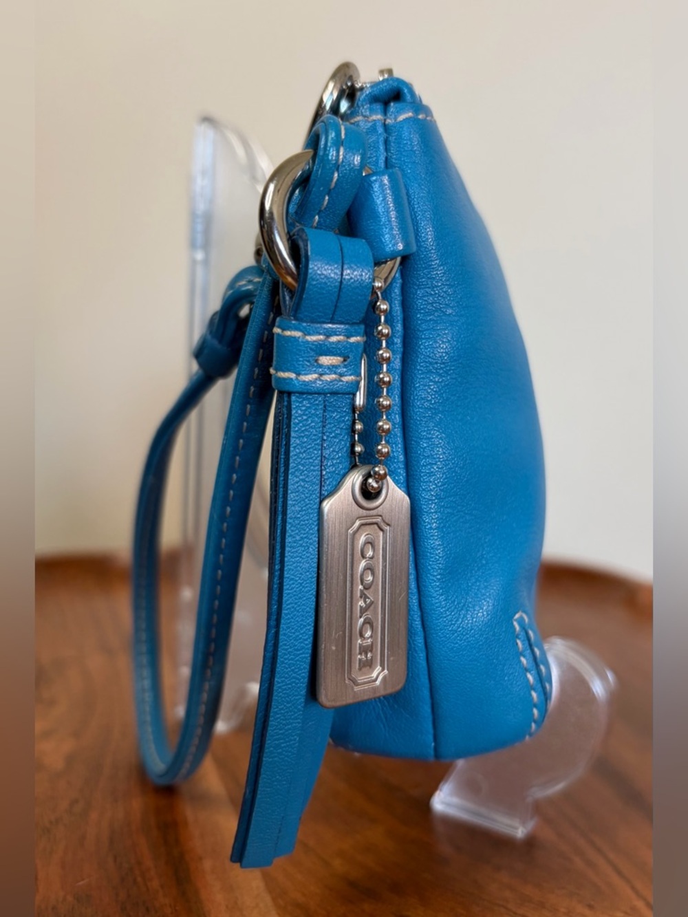 Coach Turquoise Blue Leather Wristlet Clutch EUC - Picture 10 of 16